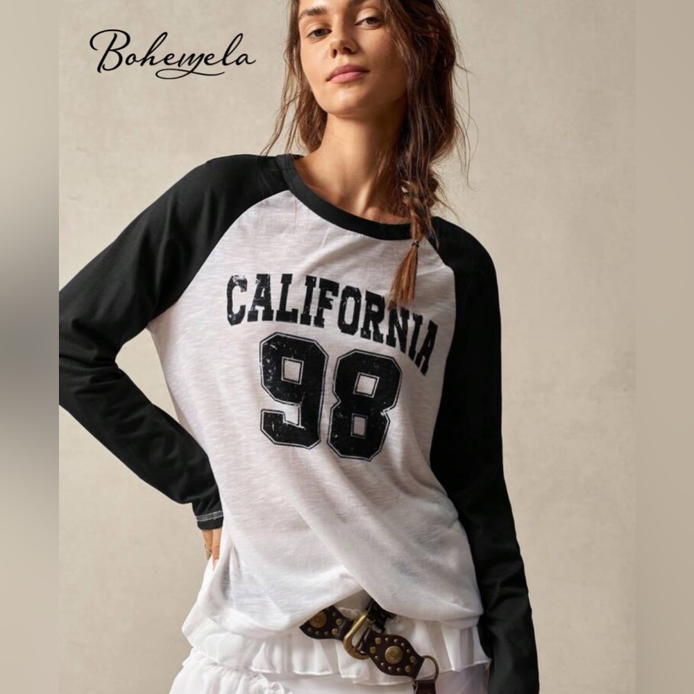 Almost New ✨Raglan Sleeve Loose Sheer Fabric Letter Print Long Full Sleeve Small